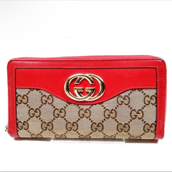 Gucci Canvas/Leather Monogram Red Long Wallet - Picture 1 of 9